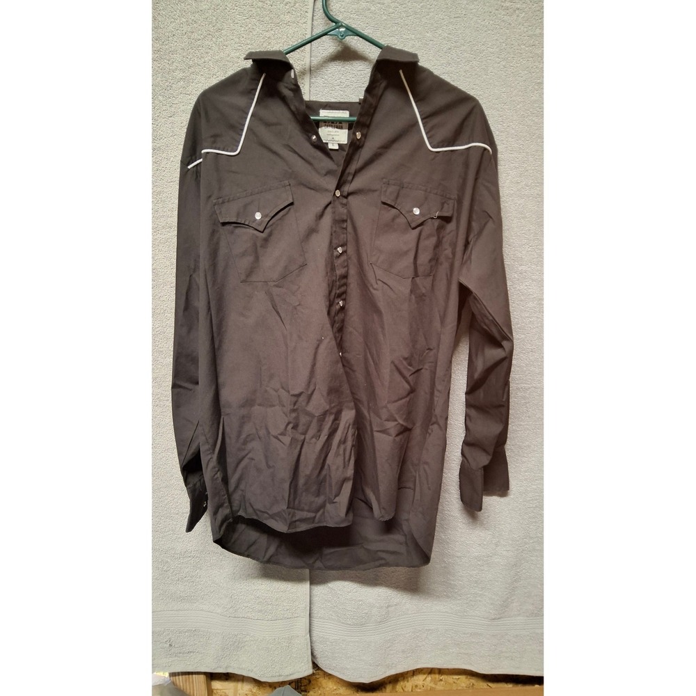 Eli Cattleman Mens Black Western Pearl Snap Shirt White Piping XLLong Sleeve(B6)